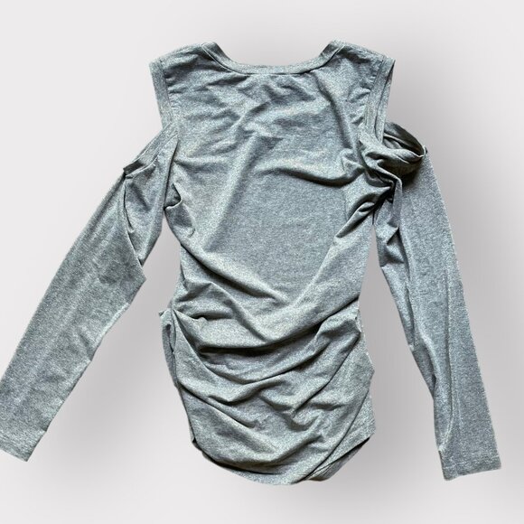 Artelier Nicole Miller Size M Silver Metallic Cold Shoulder Long Sleeve Top - Picture 6 of 6
